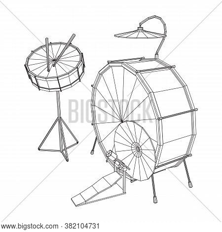 Musical Instruments Set. Rock Band Drum Kit. Percussion Musical Instrument Drums, Stick And Cymbal. 