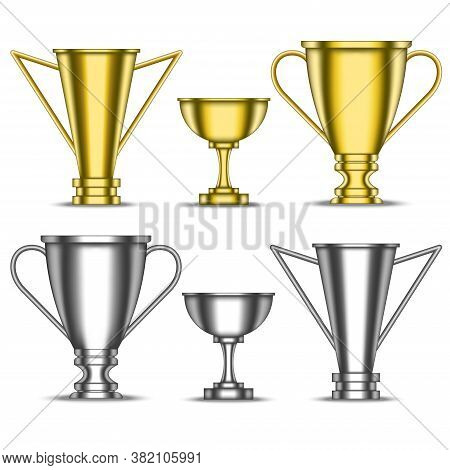 Gold And Silver Trophy Cups, Set Of Sports Metal Awards For Winner Awards Ceremony Of Various Forms,