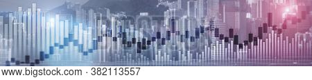 Website Header And Banner Of Hong Kong Cityscape With Skyscarapers. Trading And Stock Markets.