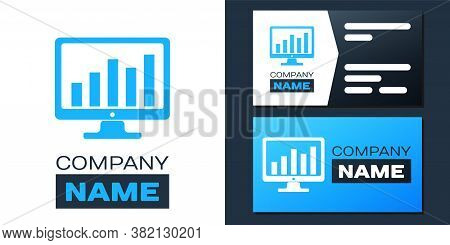 Logotype Computer Screen With Financial Charts And Graphs Icon Isolated On White Background. Chart B