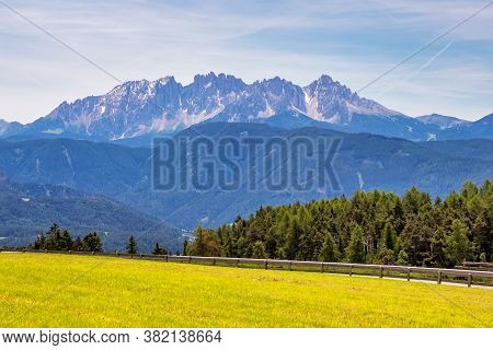 Beautiful Landscape View Of The Mountains In South Tyrol With Mixed Pine And Deciduous Forest, Renon