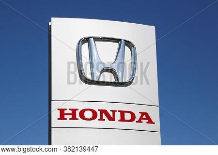 Risskov, Denmark - May 11, 2019: Honda Logo On A Panel. Honda Is A Japanese Public Multinational Cor