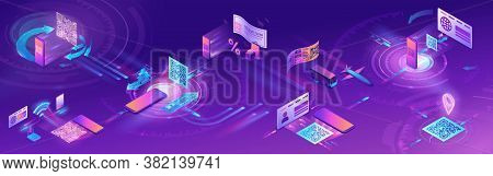 Qr Code Scan Isometric Horizontal Banner With Phone Making Payment, Smartphone Log In To Account, Ge