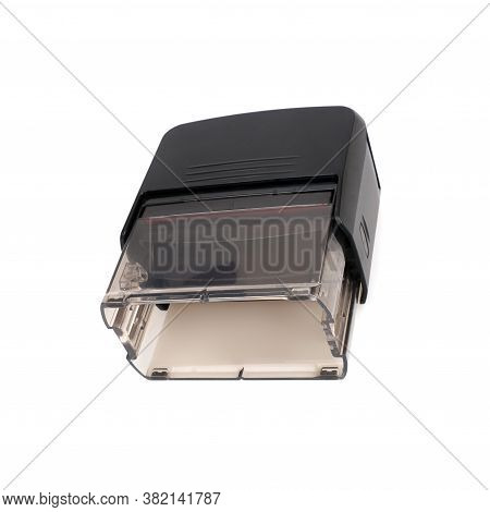 Black Plastic Automatic Stamp For Documents Isolated On White Background