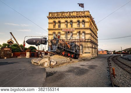 Train Near Steam Punk Headquarter Museum. Oamaru, New Zealand - January 05 2018.