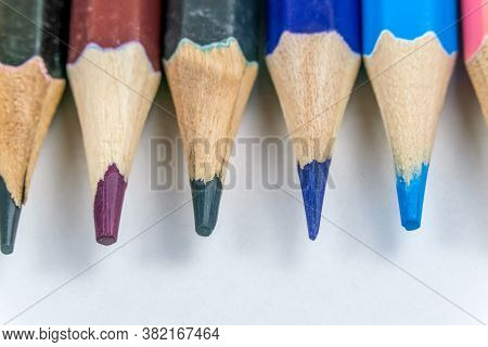 Macrophotography Of Duboc Colored Pencils, Background, Copy Space.