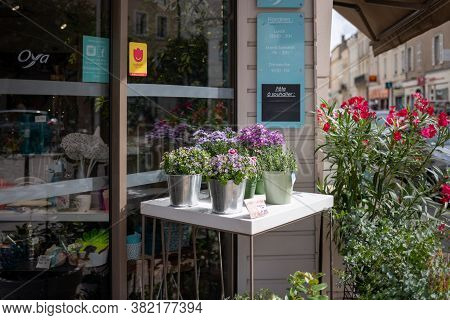 Angers, France - August 22 2020: Flower Shop, Colorful Flower Stand On A Sidewalk In France