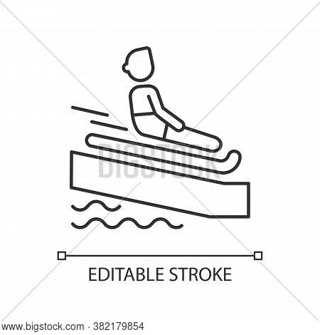 Swimming Mat Linear Icon. Waterslide Riding Rules Thin Line Customizable Illustration. Contour Symbo