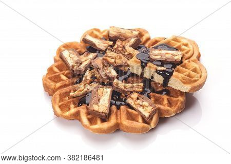 Freshly Baked Waffles With Chocolate Isolated On White Background