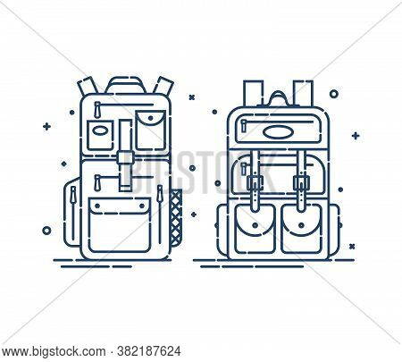 Two Backpack Or Schoolbags With Pockets And Zipper Element. Education Rucksack For Students And Trav