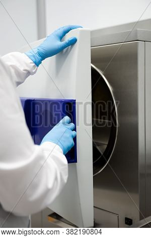 Closeup Of Muffle Furnace Equipment In Pharma Or Chemical Manufacturing Plant Or Industry