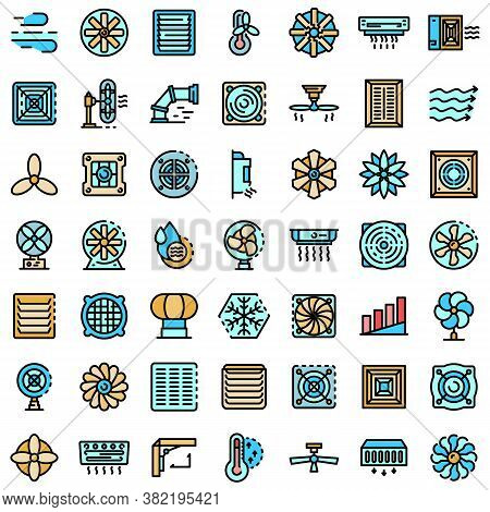 Ventilation Icons Set. Outline Set Of Ventilation Vector Icons Thin Line Color Flat On White