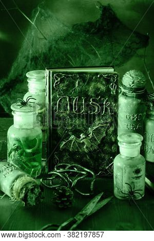 witch apothecary jars magic potions book halloween decoration