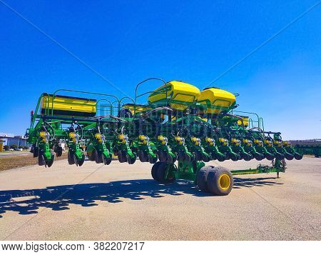 Kyiv, Ukraine - August 24, 2020: Large Modern High-precision Seeder John Deere 1745 At Road At Kyiv,