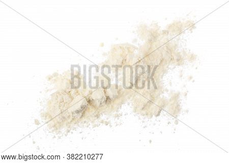Pile Of Flour Isolated On White Background. Top View. Flat Lay