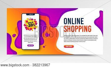 Sale 20 Percent Off Badge. Phone Screen Mockup Fluid Banner. Discount Banner Shape. Coupon Bubble Ic
