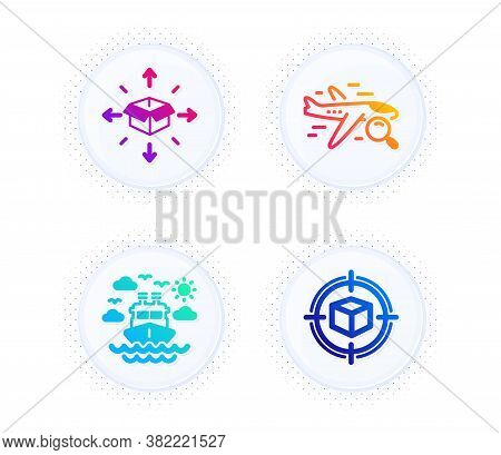 Ship Travel, Search Flight And Parcel Delivery Icons Simple Set. Button With Halftone Dots. Parcel T