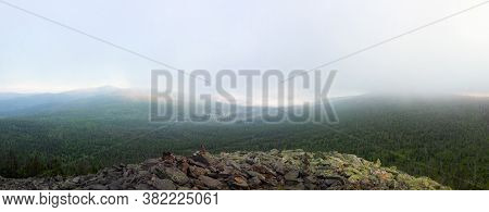Morning Clouds Over The Great Rachel, The Spitzberg And The Moorberg Mountains With Some Granite Blo