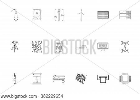Industrial Electronics Black Color Set Outline Style Vector Illustration