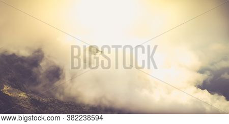 Misty Fagaras Mountains, Romania. Mist Over The Alps Of Transylvania.