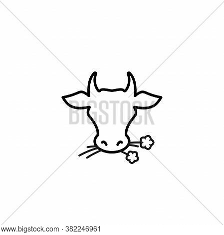 Cow Head. Line Icon. Farm Animal. Beef, Milk, Lactose Symbol.