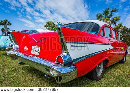 Savannah, Ga / Usa - April 21, 2018: 1957 Chevrolet 210 4 Door Sedan At A Car Show In Savannah, Geor