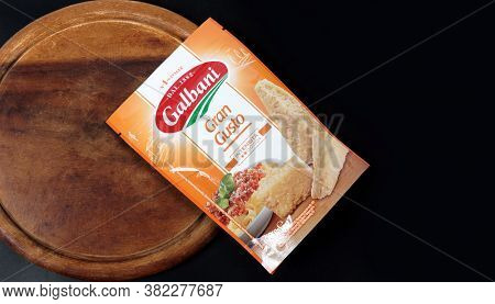 Prague, Czech Republic - August 20, 2020. Gran Gusto traditions of the Italian brand Galbani, Italy.