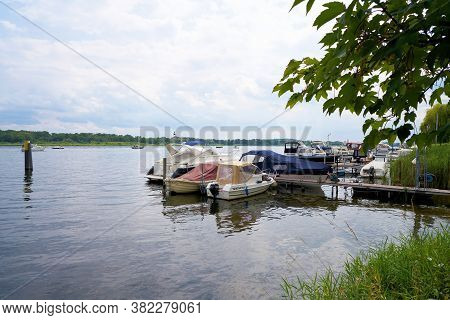 Werder, Germany - July 25, 2010: Boat Landing Stage With Boats On The Banks Of The River Havel In We