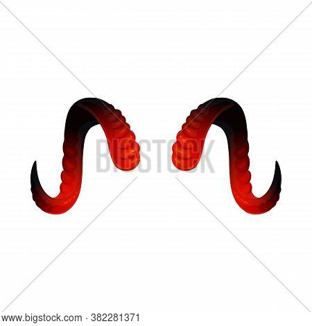 Twisted Devils Horns In Red And Black Realistic Vector Illustration Isolated.