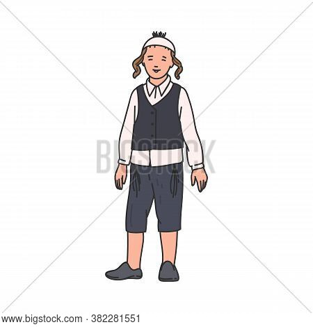 Jewish Boy Character In Traditional Suit Sketch Vector Illustration Isolated.