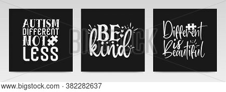 Autism Quotes Letter Typography Set Illustration. Graphic Design Element.