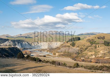 Aerial View Of Wairau River With Vineyards Landscape In Marlborough, South Island, New Zealand