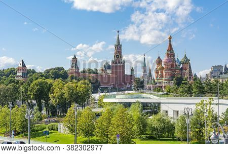 Moscow Cityscape With Cathedral Of Vasily The Blessed (saint Basil's Cathedral) And Towers Of Moscow