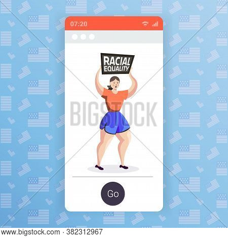 Woman Activist Holding Stop Racism Poster Racial Equality Social Justice Stop Discrimination Concept