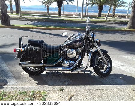 Sardinia, Ita - September 11, 2018: Kawasaki Vn 800 Classic Parked By The Sea