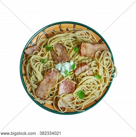 Spaghetti Al Guanciale - Italian Dish Hailing From Abruzzo.