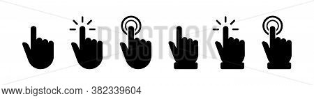 Hand Cursor Click Icon Set. Hand Touch For App And Web Design. Cursor Finger Vector Illustration.
