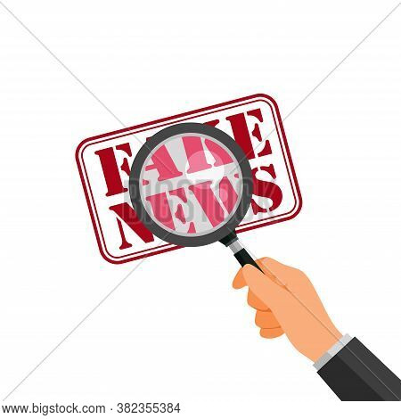 Vector Illustration Of Checking News Source With Magnifying Glass. Suitable For Design Elements From