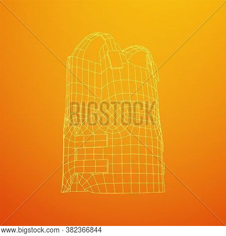 Police Flak Jacket Or Bulletproof Vest. Bullet Proof Concept. Wireframe Low Poly Mesh Vector Illustr