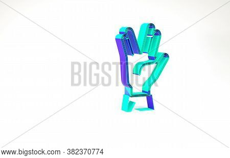 Turquoise Vulcan Salute Icon Isolated On White Background. Hand With Vulcan Greet. Spock Symbol. Min