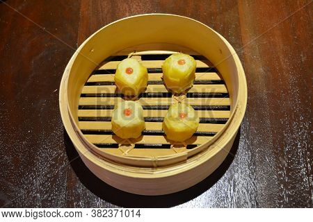Siomai Meat Wrap Dumpling Food Display In Chinatown, Philippines.