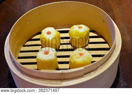 Siomai Meat Wrap Dumpling Food Display In Chinatown, Philippines.