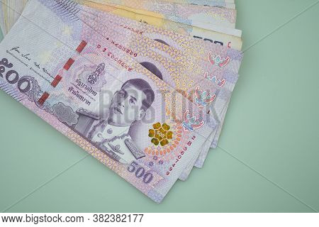 500 Baht Thai Banknotes Bill. Concept Of Thai Baht Payment Currency Of Thailand