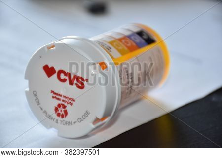 San Antonio, Texas/usa - August 25, 2020:view Of A Prescription Medication Container From Cvs Pharma