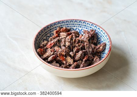 Bitter Chocolate Covered Goji Berries / Berry. Healthy Raw Organic Wolfberry Snacks.
