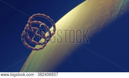 Spacestation Orbital Flying Over Exoplanet. 3d Illustration.