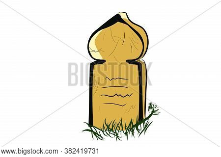 Vector Doodle Hand Draw Sketch, Islma Wooden Grave And Grass, Isolated On White.