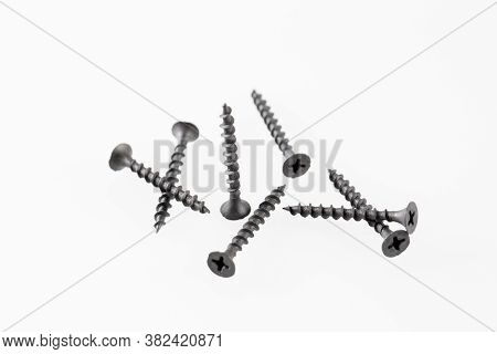 Screws Still Life Large Self Tapping Screws On White Background.