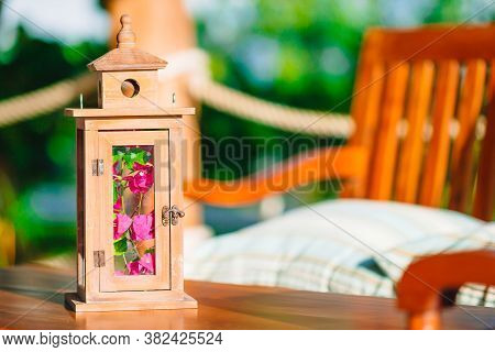 Summer Empty Open Air Luxury Restaraunt At Exotic Hotel
