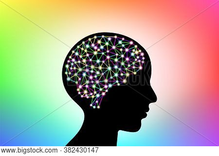 3d Digital Neuro Glowing Multicolored Colorful Particles Lines And Dots Plexus Structure Human Brain